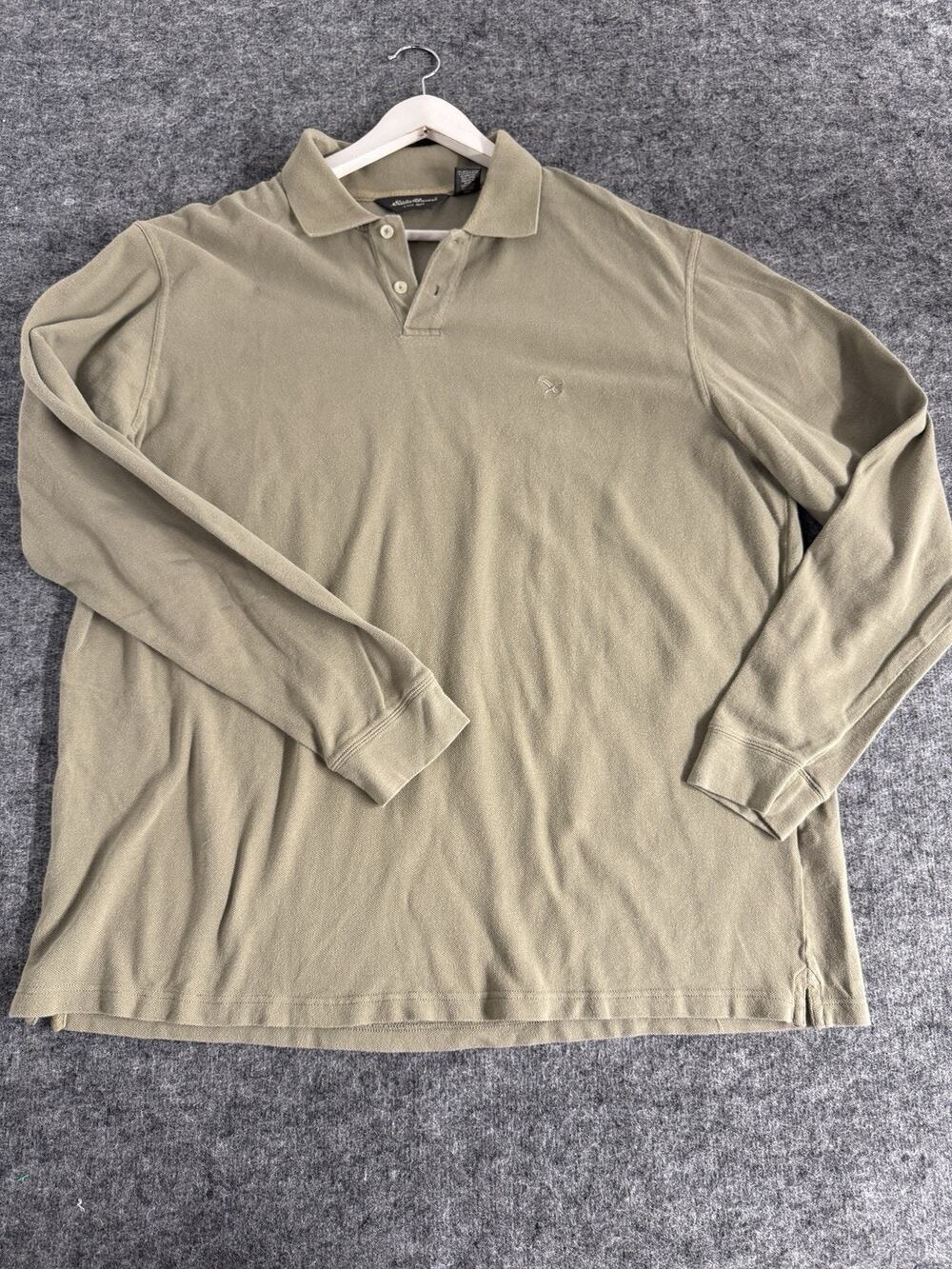 Eddie Bauer Polo Shirt Men's 2XLT 2XL Tall Rugby Green Khaki XXLT N316